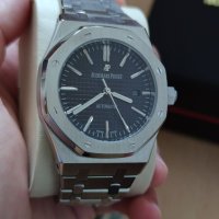 Нов Мъжки Часовник AP Audemars Piguet Сребрист с Черно Лице Механичен Автоматичен Самонавиващ, снимка 3 - Луксозни - 40840179