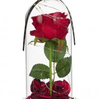 Изкуствена роза под стъклен похлупак, Дървена основа, Лед осветление, 11x24 см, снимка 2 - Подаръци за жени - 35761357