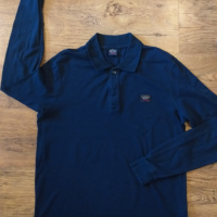 paul and shark blue polo shirt long sleeve - страхотна мъжка блуза М, снимка 4 - Блузи - 44736559