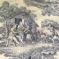 Френско перде Toile de Jouy сцени от селски живот бяло и синьо 100% памук, снимка 6 - Пердета и завеси - 36170129