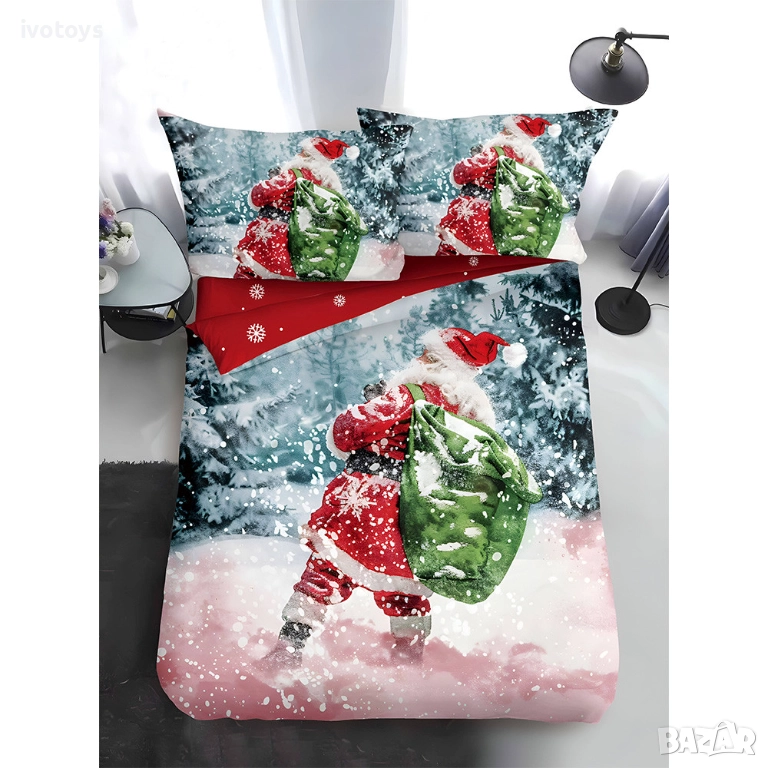  Двулицево коледно спално бельо, размер за приста (Реално изображение), 4 части - WS17362, снимка 1