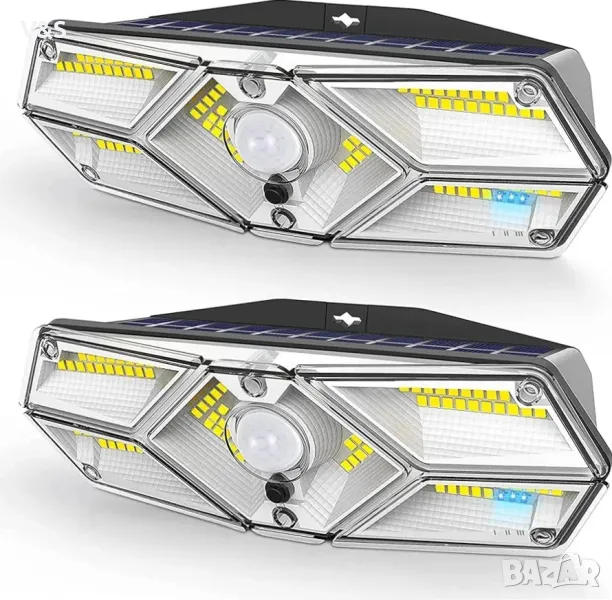 соларни лампи за използване на открито със сензор за движение, 104 LED, 2000 лумена 2 броя, снимка 1
