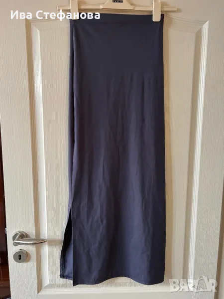 Нова дълга висока елегантна еластична класическа пола сива сиво трико с цепка , снимка 1