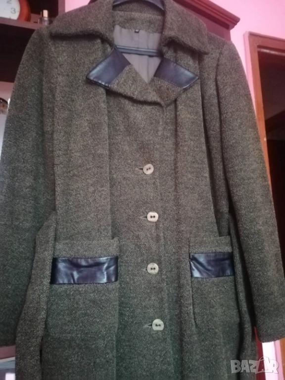 елегантно дълго масленозелено палто, снимка 1