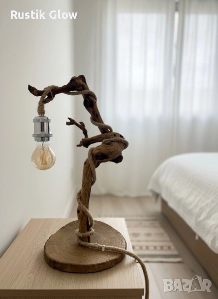 Настолна ръчно изработена рустик лампа, снимка 1