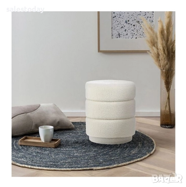 Табуретка пуф с цилиндрична форма, бял, снимка 1