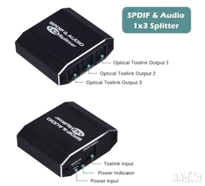 1X3 SPDIF TOSLINK Оптичен Сплитер за Цифрово Оптично Аудио 1х Вход 3х Изхода LPCM 2.0 DTS Dolby-AC3, снимка 1