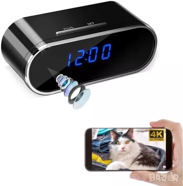 WiFi скрита камера в настолен часовник, будилник, видеонаблюдение, снимка 1