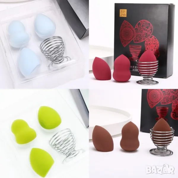 Промоция: Комплект от 3 бр. Тампони за нанасяне на грим по лицето с метална поставка HZS347, снимка 1