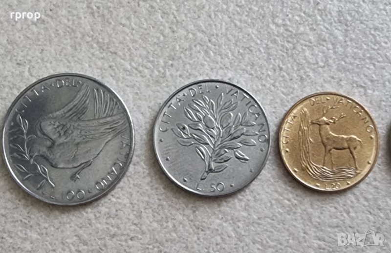 Монети. Ватикана. 20, 50 и 100 лири.  1970- 1977 година. 3 бройки., снимка 1