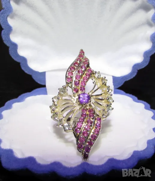 925 сребърен пръстен с аметист 3x3мм, общо тегло 6.1гр., снимка 1