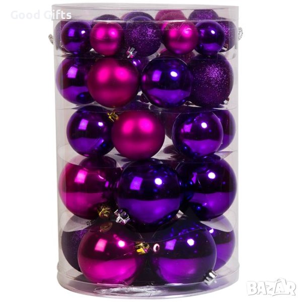 44 броя Комплект Лилави коледни топки в 3 размера, снимка 1