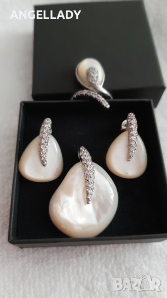  Сребърен комплект със седеф и циркони ., снимка 1