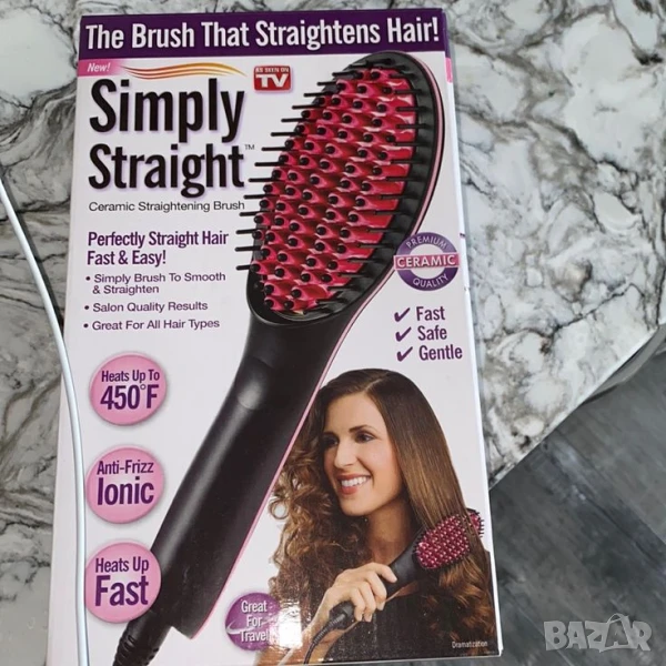 Четка за изправяне и изсушаване с LCD дисплей и 3D керамични цилиндри, снимка 1