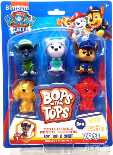 Комплект фигурки за моливи Paw Patrol BOPS-N-TOPS - 5 бр., снимка 1