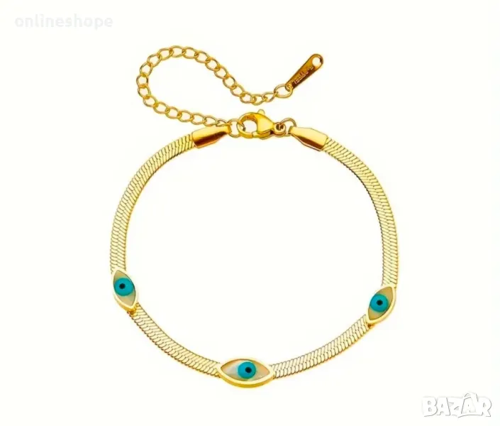 Гривна със сини очи - Бохемски стил от 18к златно покритие . КОД 007, снимка 1