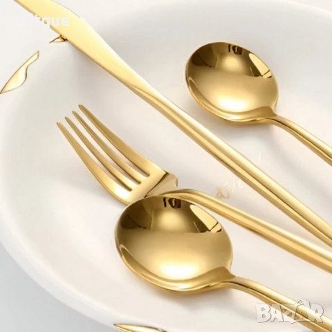 Комплект прибори за хранене в златист цвят от 24 части с луксозен дизайн и магнитна кутия, снимка 6 - Други - 53203301