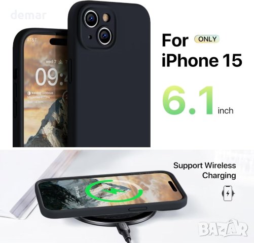 GOODVISH 3 в 1 Premium Silicone, Калъф за iPhone 15 6.1" (2023), черен, снимка 6 - Калъфи, кейсове - 42496090