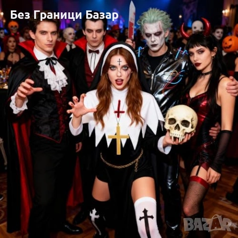 Нов Монашески готик сет 4 части – покривало яка колие чорапи до коляно, снимка 4 - Други - 53646621