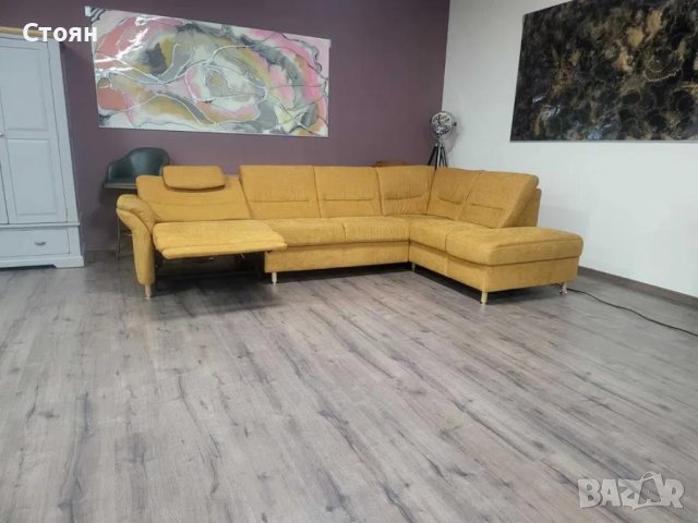 Ъглов диван от плат цвят канела DAKAR с електрически релакс механизъм, снимка 4 - Дивани и мека мебел - 44216262