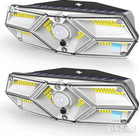  соларни лампи за използване на открито със сензор за движение, 104 LED, 2000 лумена 2 броя