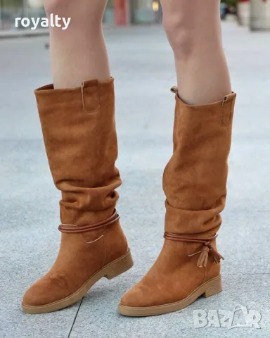 Равни ботуши - кафяв велур - FGL70