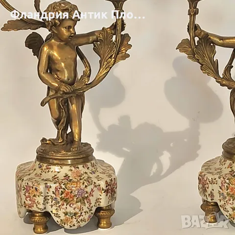 Свещници ангели порцелан и бронз, снимка 2 - Статуетки - 21847428