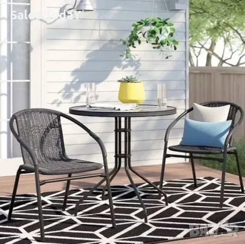 Стол градински, черен с ратанов мотив, до 120кг, 57x63x73cm, снимка 4 - Столове - 46997750