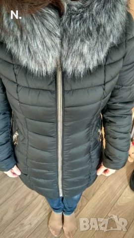 Зимно яке с пух, качулка и кожа , снимка 5 - Якета - 34733998