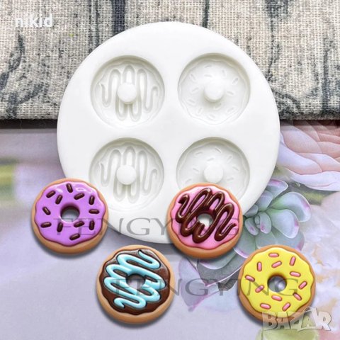 4 Понички Поничка силиконов молд форма фондан шоколад глина смола, снимка 3 - Форми - 32492882