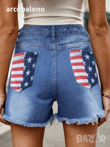 Дамски дънкови къси панталони с щампа на американското знаме, 5модела - 023, снимка 7 - Къси панталони и бермуди - 41750672