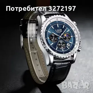 LIGE- кварцов часовник, механизъм Япония,водоустойчив,календар,хронограф, снимка 3 - Мъжки - 48425157