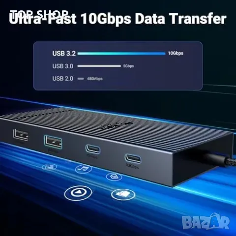 Нов хъб UGREEN USB-C докинг станция 10Gbps, двоен 4K HDMI, 10-в-1, 100W PD, снимка 6 - Друга електроника - 49451230