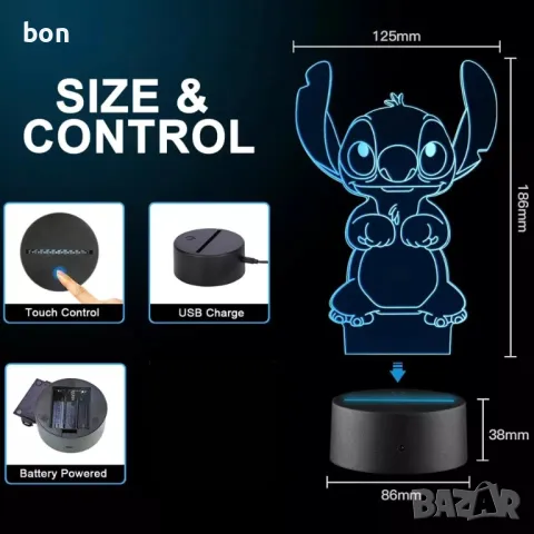 3D LED лампа Lilo Stitch, снимка 3 - Други - 49889454