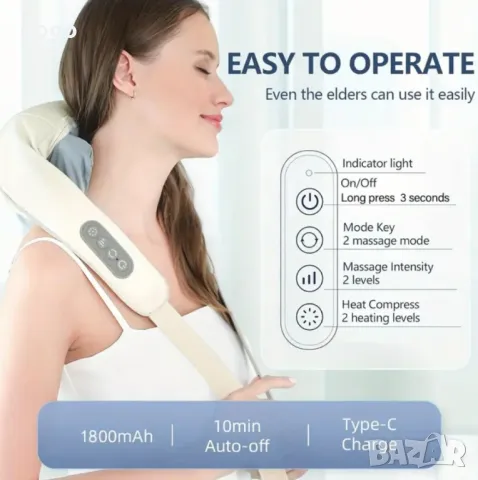 Акумулаторен масажор с топлина за врат, гръб, рамена, крака, за мускулна релаксация, снимка 13 - Масажори - 48535502