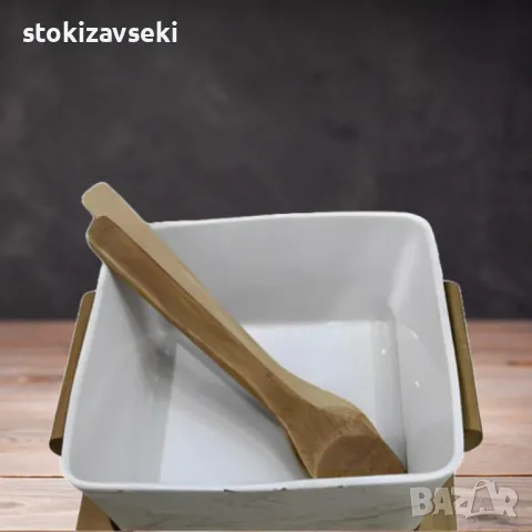 Керамичен съд - купа, с дървени аксесоари, снимка 1