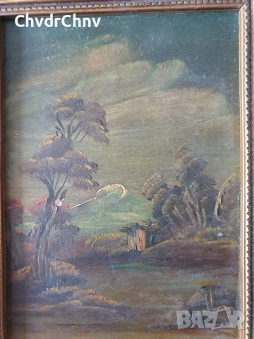 24x19см/3бр малки стари картини масло върху метал-медно фолио/дървена рамка, снимка 4 - Картини - 51020043