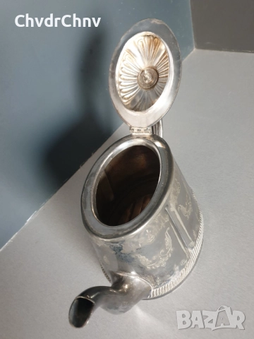 Стар английски посребрен чайник 26см, снимка 4 - Антикварни и старинни предмети - 52897297