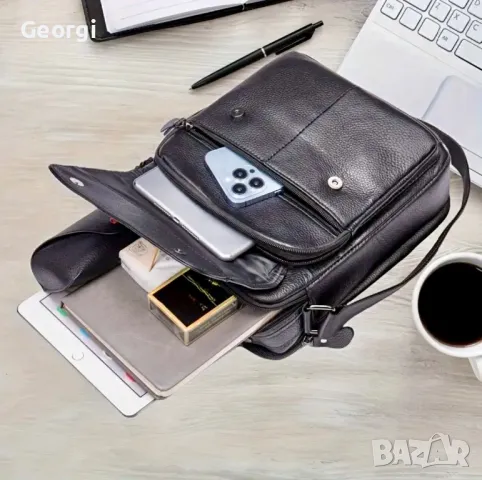  Мъжка голяма и спортна кожена чанта с европейски дизайн /Черна естест. кожа!, снимка 10 - Чанти - 49328018