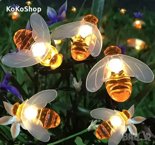 Соларен гирлянд с пчелички – 20 LED лампички за декорация на градина и балкон, снимка 2 - Соларни лампи - 50419471