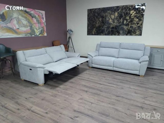 Комплект светло сиви дивани от плат две тройки, снимка 2 - Дивани и мека мебел - 44297942