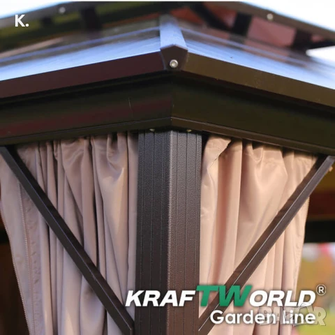 Луксозна Шатра KraftWorld Tenerife – 3×4 м с Твърд Покрив,Мрежа и Завеси, снимка 7 - Градински мебели, декорация  - 51206305