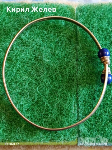 Сребърна гривна тип обръч с ЛАЗУРИТ майсторска ръчна изработка 52477, снимка 3 - Гривни - 53777926