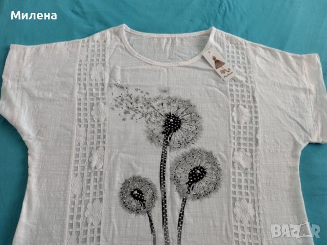 Нова бяла блуза с глухарчета XXL, снимка 3 - Тениски - 41529602