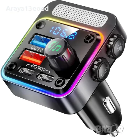 Nulaxy NX16 54W Bluetooth 5.3 FM трансмитер за автомобил с 4 USB порта