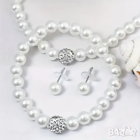 Комплект гривна, обици и колие с перли, снимка 2 - Колиета, медальони, синджири - 48905004