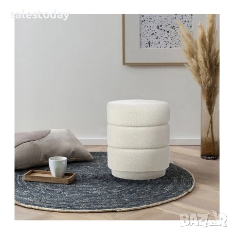 Табуретка пуф с цилиндрична форма, бял