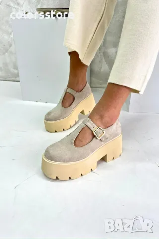 Обувки на платформа - бежов велур - VS59
