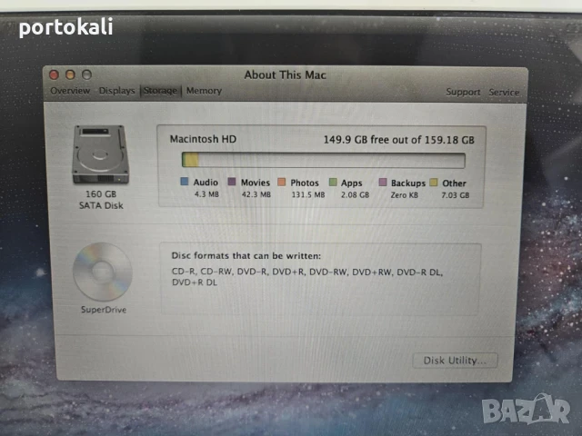 Лаптоп Macbook A1181/ 2.4GHz Intel Core 2 Duo / 2GB RAM / 160GB, снимка 13 - Лаптопи за дома - 50459840