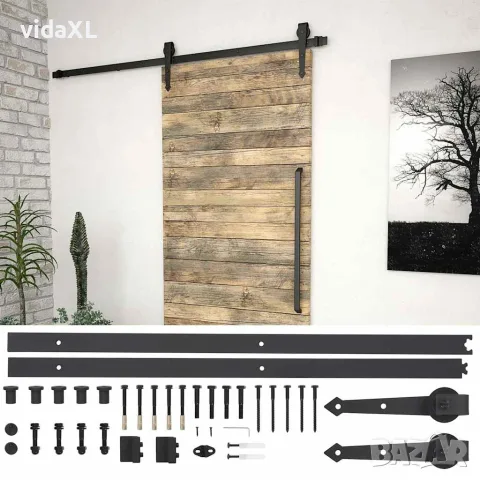 vidaXL Комплект механизъм за плъзгаща врата, 183 см, стомана, черен, снимка 2 - Интериорни врати - 56145994